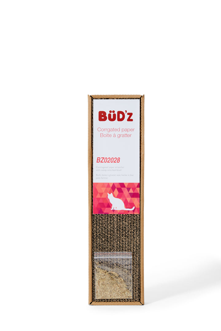 BüD'z - Petite Boite à Gratter en Carton avec Sachet D'Herbe à Chat (46 x 13 x 5 cm)