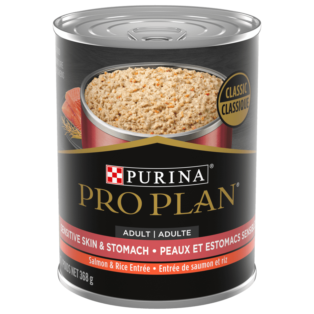 Purina Pro Plan - Peaux et Estomacs Sensibles - Entrée de Saumon et Riz Classique - Nourriture Humide pour Chiens Adultes