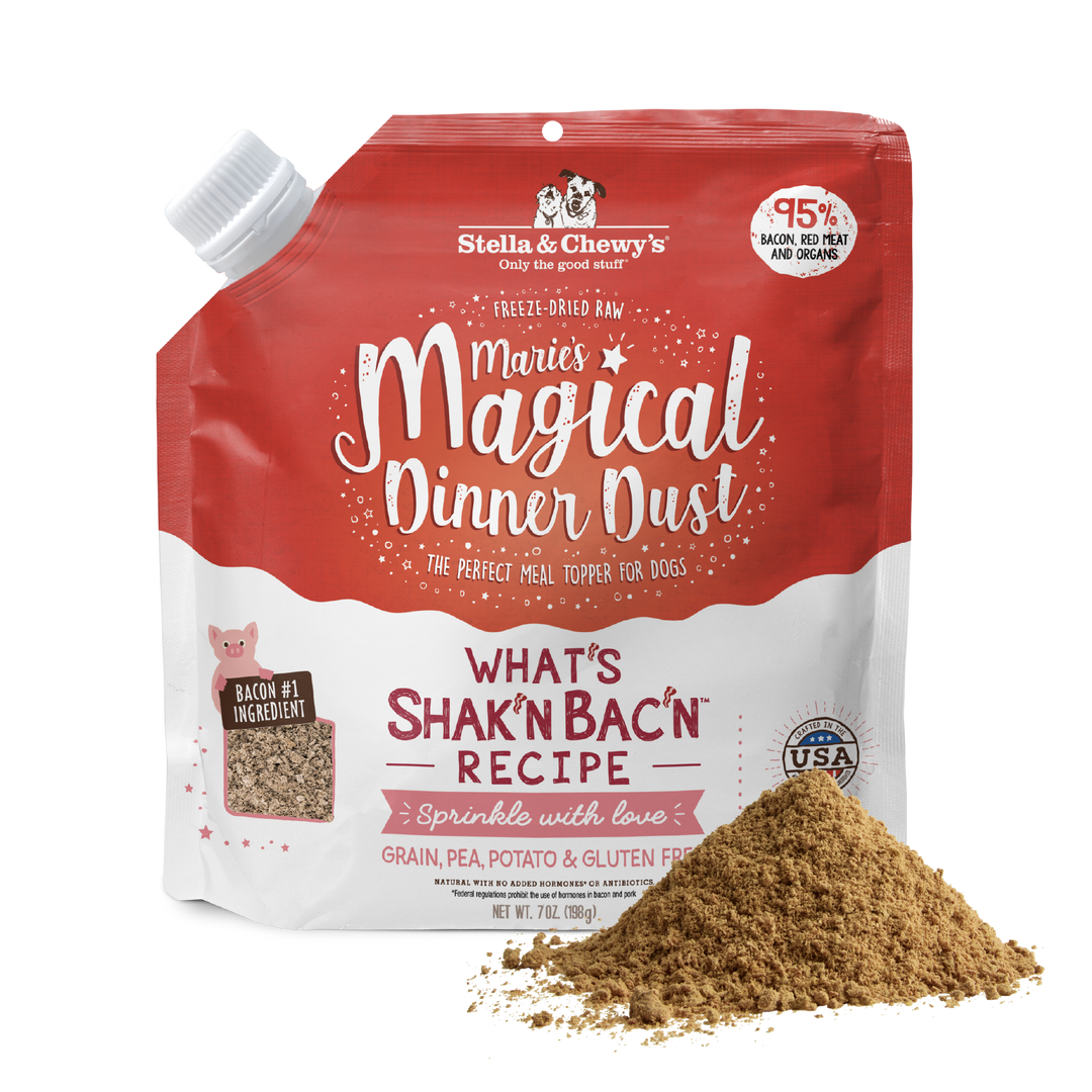 Stella & Chewy's Marie's Magical Dinner Dust - What's Shak'n Bac'n - Complément Alimentaire Lyophilisée Sans Grains pour Chiens en Sachet
