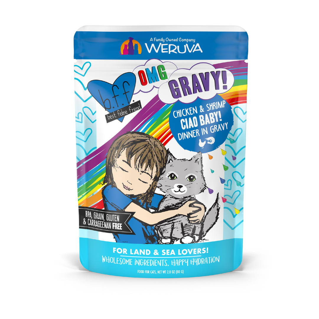 Weruva Best Fido Friend Oh My Gravy! - Chat "Ciao Baby!" Poulet et Crevette en Sauce - Nourriture Humide Sans Grains pour Chats en Pochette