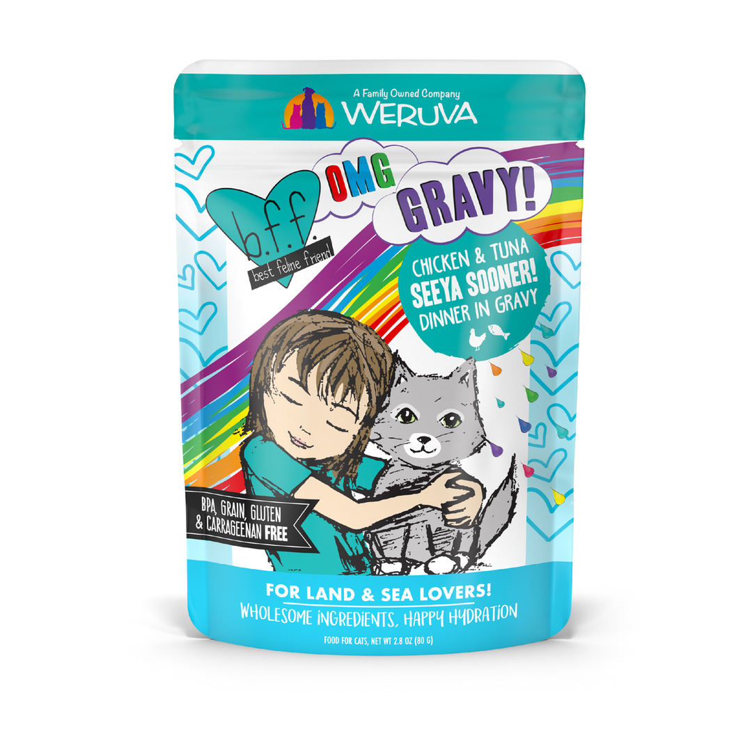 Weruva Best Fido Friend Oh My Gravy! - Seeya Sooner! - Poulet et Thon en Sauce - Nourriture Humide Sans Grains pour Chats en Sachet