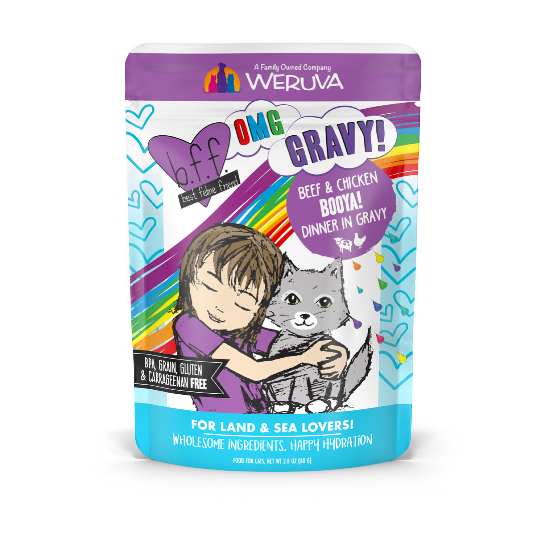 Weruva Best Fido Friend Oh My Gravy! - Chat "Booya" Boeuf et Poulet en Sauce - Nourriture Humide Sans Grains pour Chats en Pochette