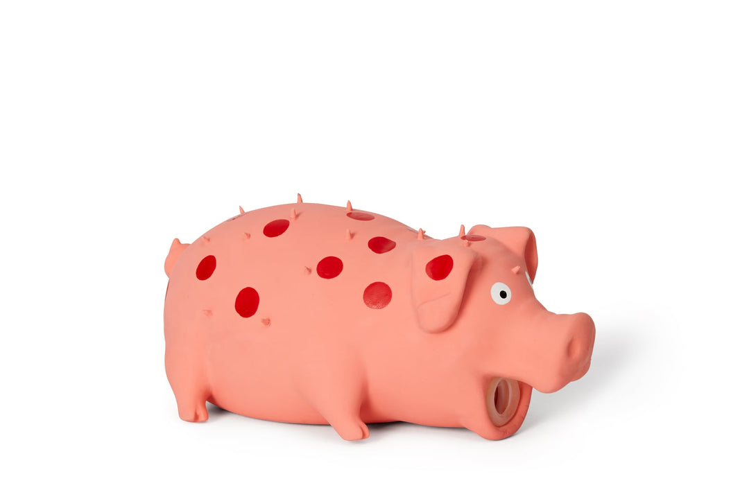 BüD'z - Jouet Cochon à Pois Rouges en Latex avec Couineur pour Chiens, 20 cm