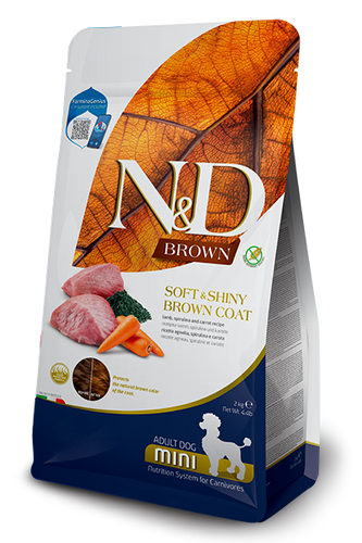 Farmina N&D Brown (Pelage Brun) - Agneau, Spiruline et Carotte - Nourriture Sèche Sans Grains pour Chiens de Petites Races