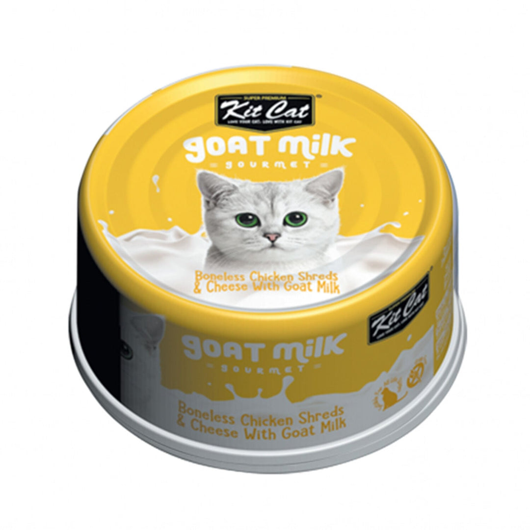 Kit Cat Gourmet - Chat Poulet et Fromage avec Lait de Chèvre - Nourriture Humide Sans Grains pour Chats