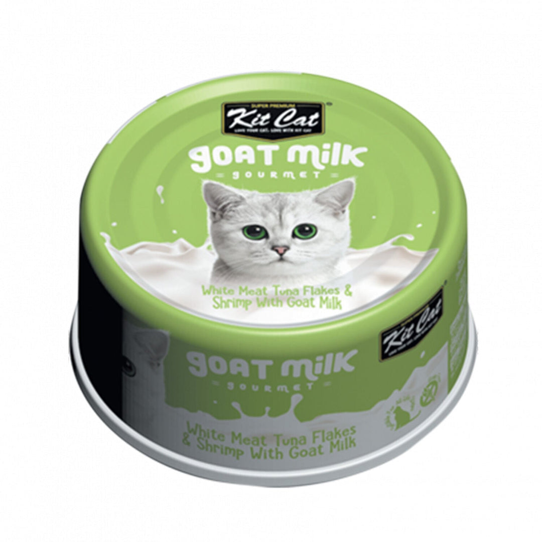 Kit Cat Gourmet - Chat Thon et Crevette avec Lait de Chèvre - Nourriture Humide Sans Grains pour Chats