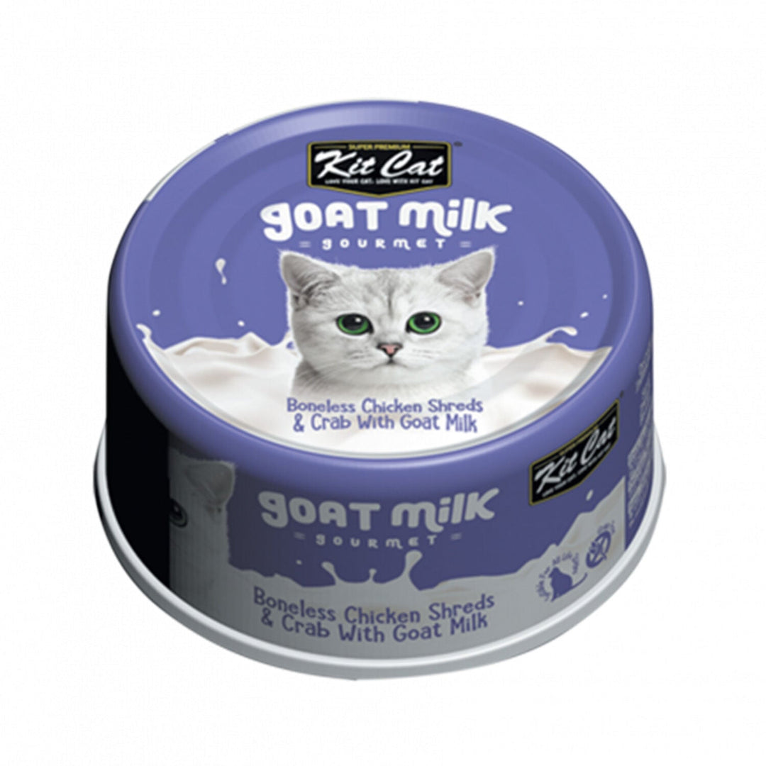 Kit Cat Gourmet - Chat Poulet et Crabe avec Lait de Chèvre - Nourriture Humide Sans Grains pour Chats