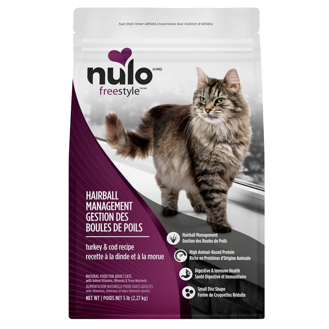 Nulo - Gestion des Boules de Poils, Dinde et Morue - Nourriture Sèche Sans Grains pour Chats Adultes