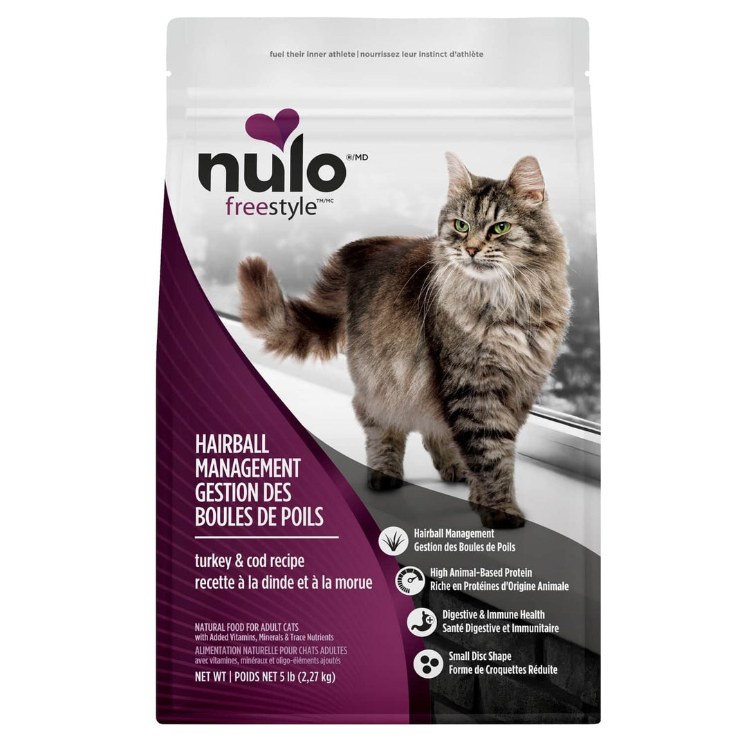 Nulo - Chat Adulte Gestion des Boules de Poils Dinde et Morue - Nourriture Sèche Sans Grains pour Chats