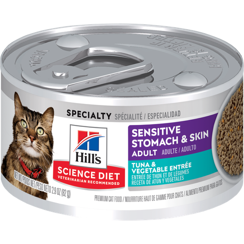 Hill's Science Diet - Chat Adulte Estomac et Peau Sensible Pâté de Thon et Légumes - Nourriture Humide pour Chats