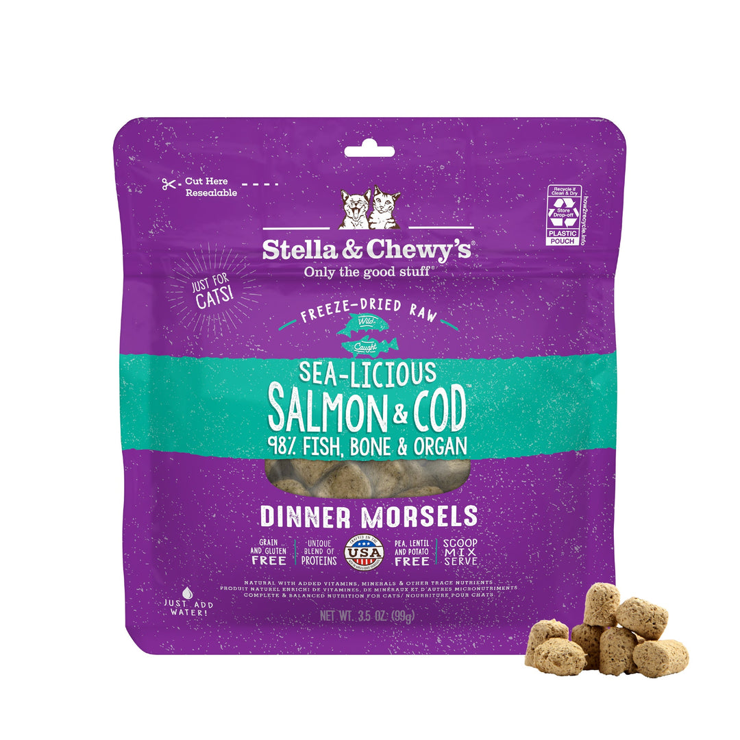 Stella & Chewy's Lyophilisé - Morceaux Saumon et Morue - Nourriture Sèche Sans Grains pour Chats