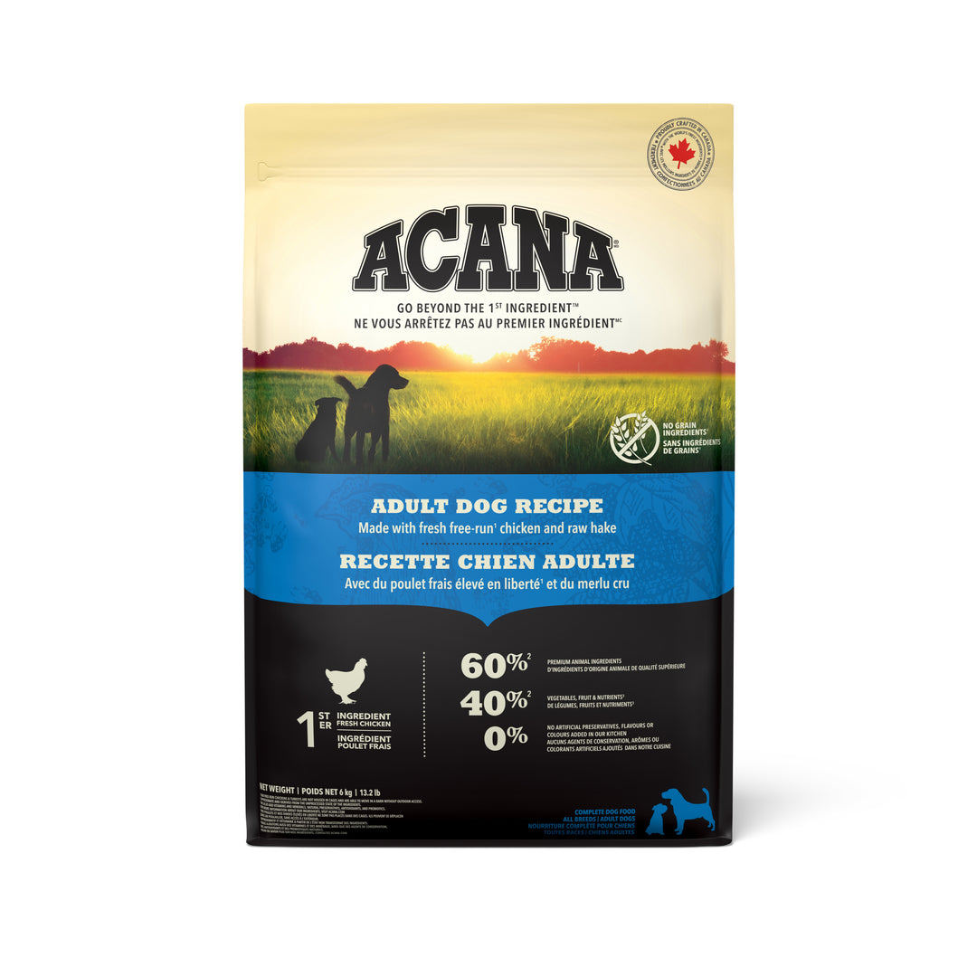 Acana Héritage - Poulet Frais Élevé en Liberté et Merlu - Nourriture Sèche Sans Grains pour Chiens Adultes