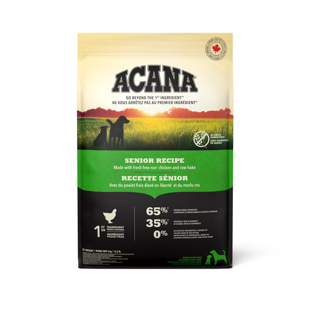 Acana Héritage - Poulet Frais Élevé en Liberté et Merlu - Nourriture Sèche Sans Grains pour Chiens Seniors