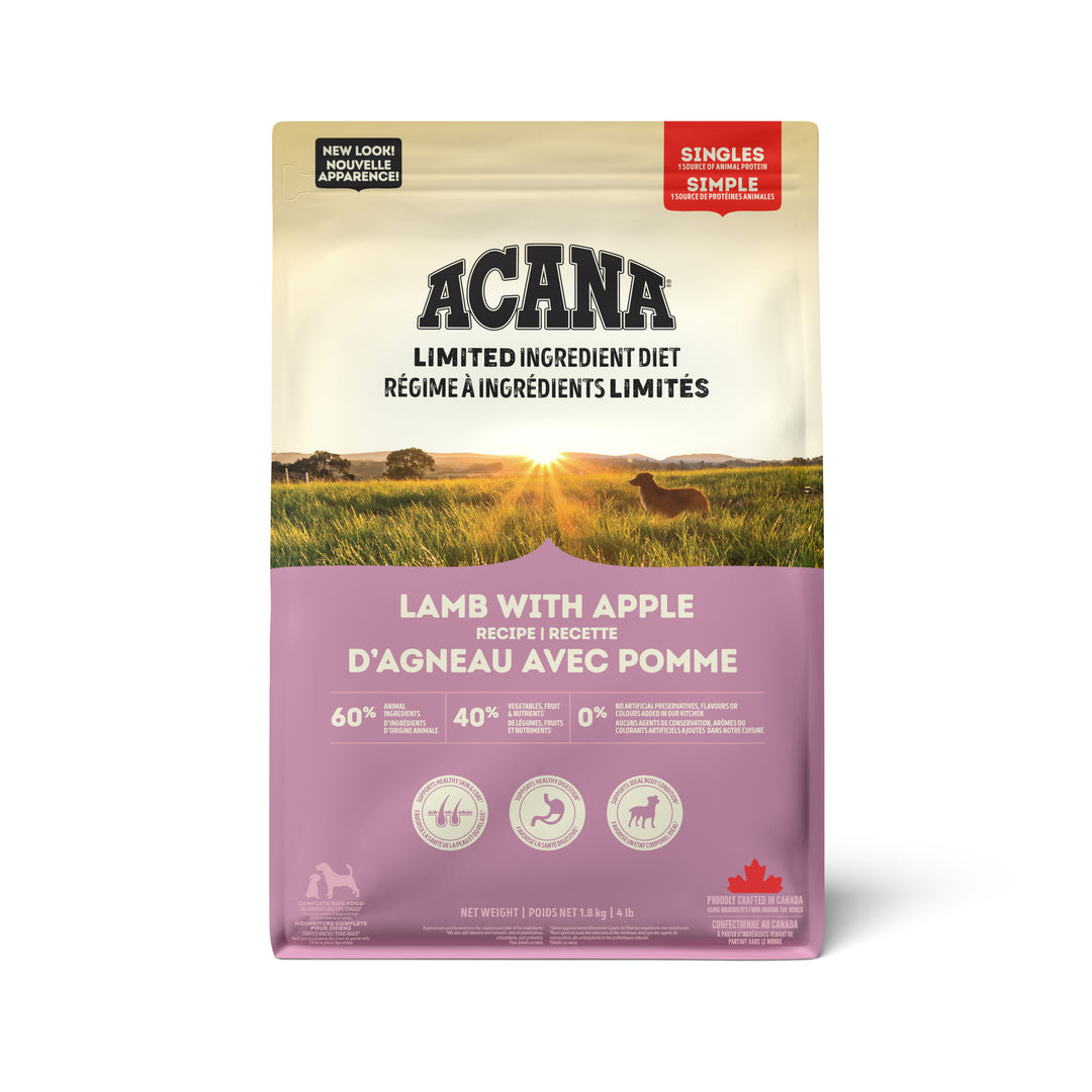 Acana Singles - Agneau et Pomme - Nourriture Sèche Sans Grains à Ingrédients Limités pour Chiens