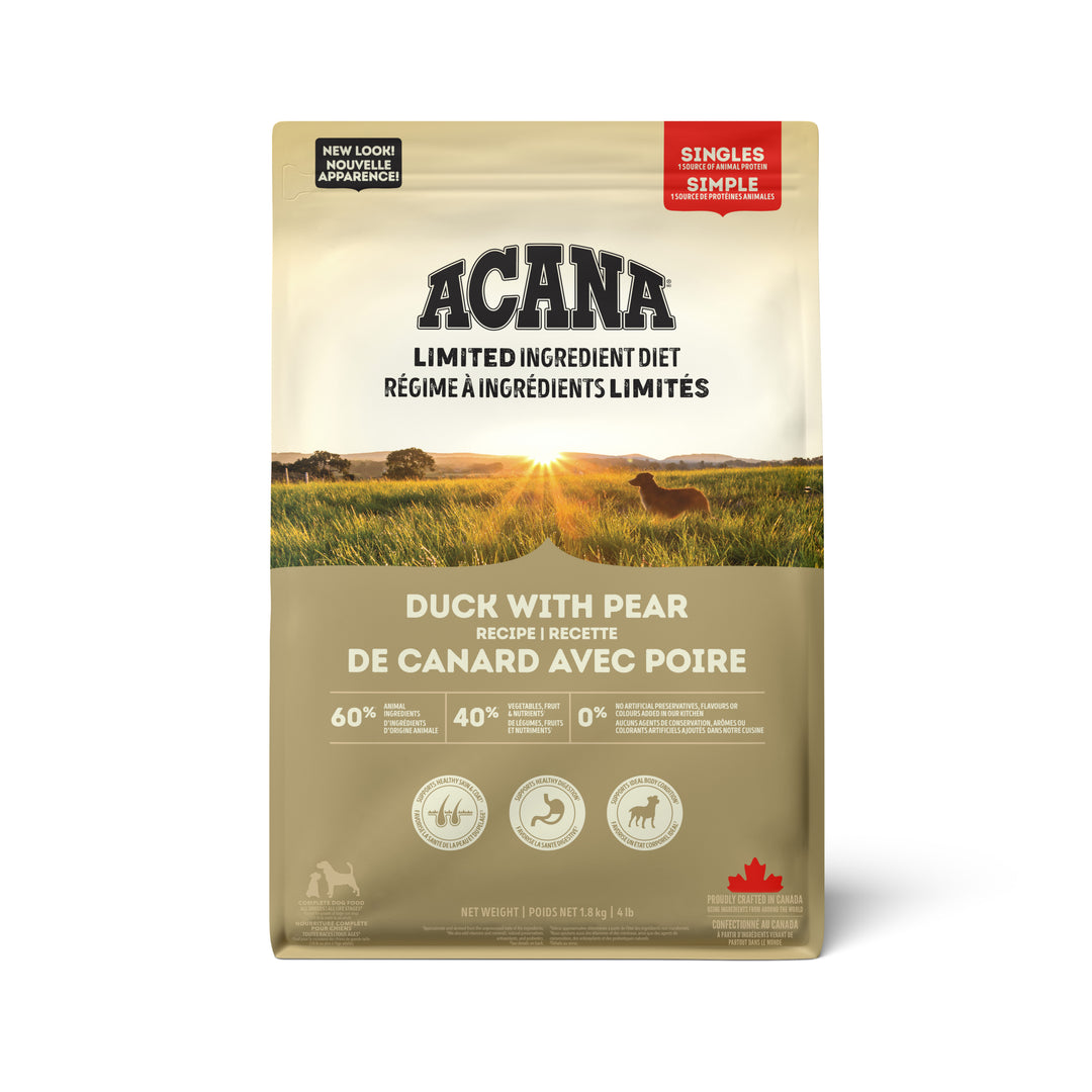 Acana Singles - Canard et Poire - Nourriture Sèche Sans Grains à Ingrédients Limités pour Chiens