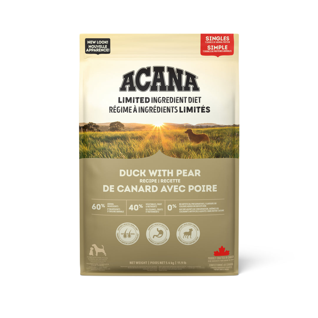 Acana Singles - Canard et Poire - Nourriture Sèche Sans Grains à Ingrédients Limités pour Chiens