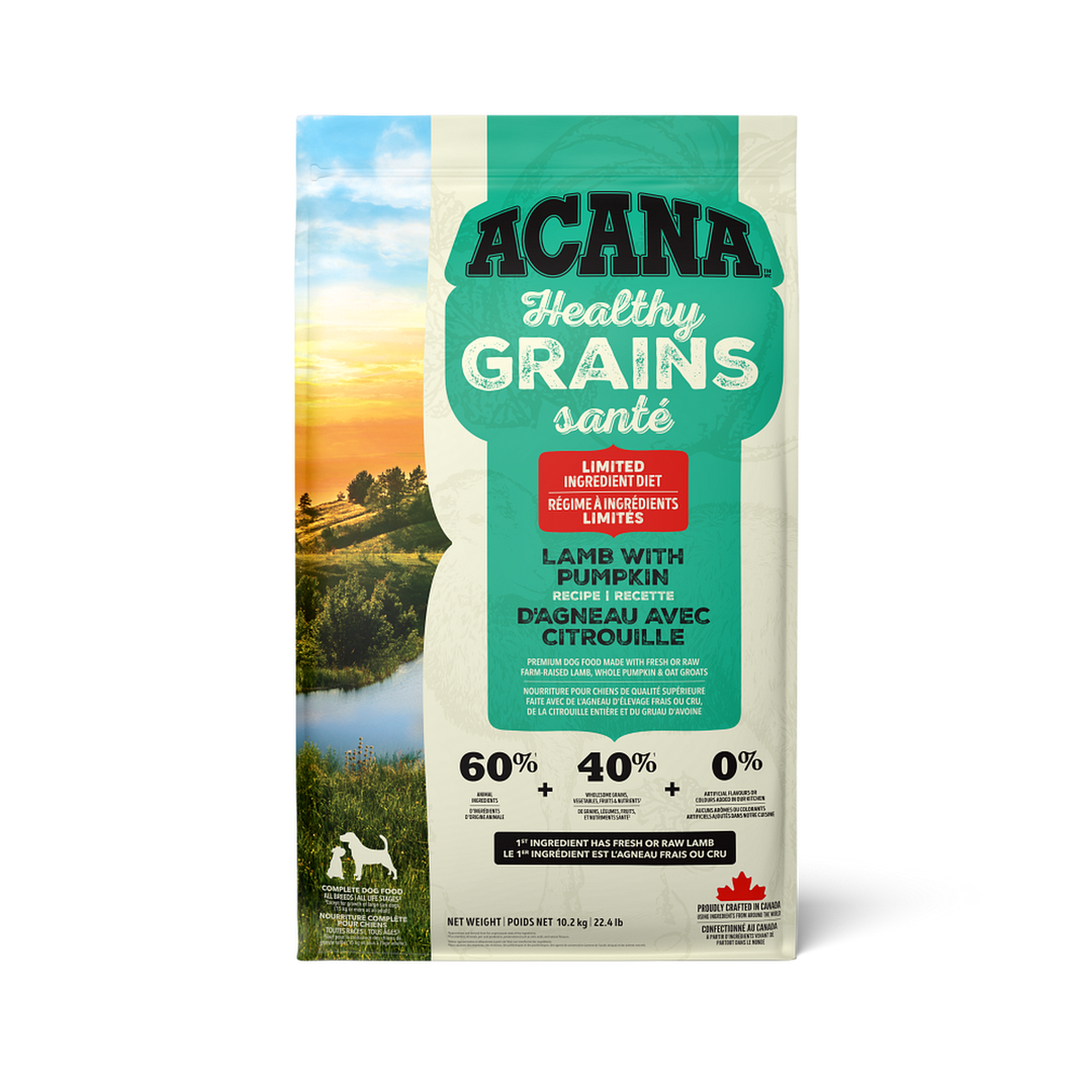 Acana Grains Santé - Agneau et Citrouille - Nourriture Sèche à Ingrédients Limités pour Chiens Adultes