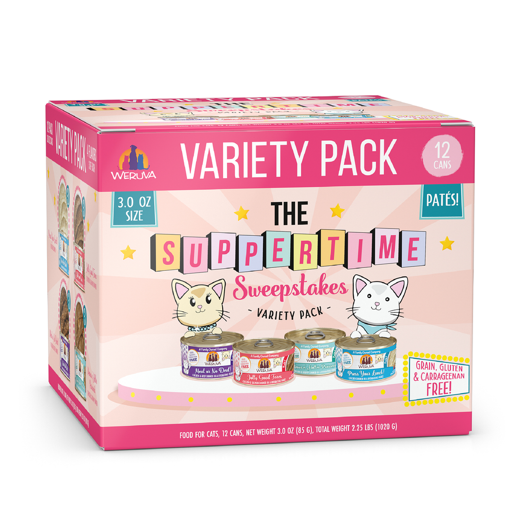 Weruva - Chat "The Suppertime Sweepstakes" en Pâté - Assortiments de 12 x 156 g - Nourriture Humide Sans Grains pour Chats