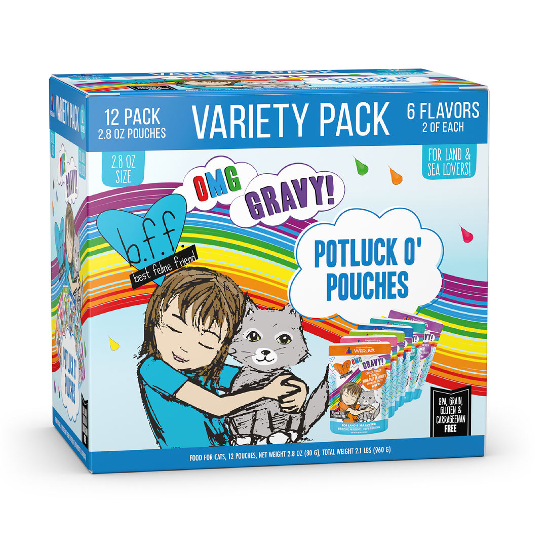 Weruva Best Fido Friend Oh My Gravy! - Assortiment Potluck en Sauce - Nourriture Humide Sans Grains pour Chats en Sachet