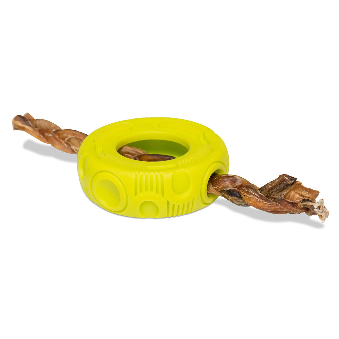 MESSY MUTTS Jouet Totally Pooched Stuff 'N Brush Pneu Vert