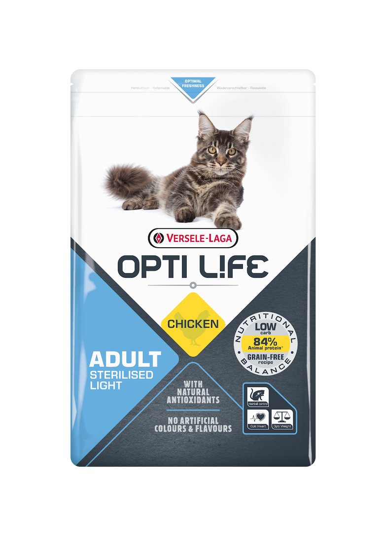 Opti Life - Chat Adulte Stérilisé et Lèger Poulet - Nourriture Sèche pour Chats