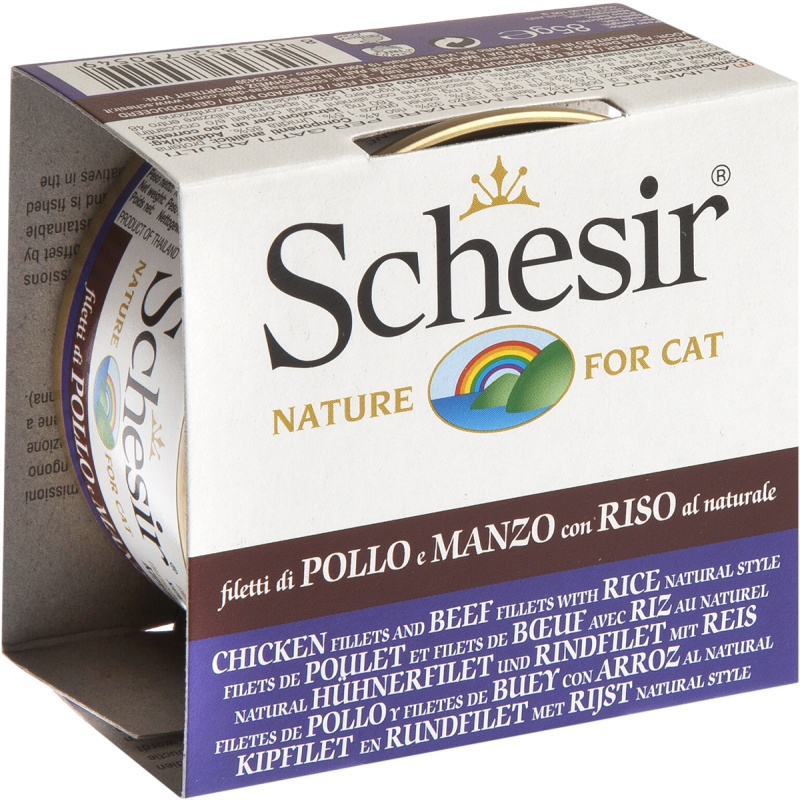 Schesir - Filets de Poulet, Boeuf et Riz au Naturel dans l'Eau de Cuisson - Nourriture Humide pour Chats
