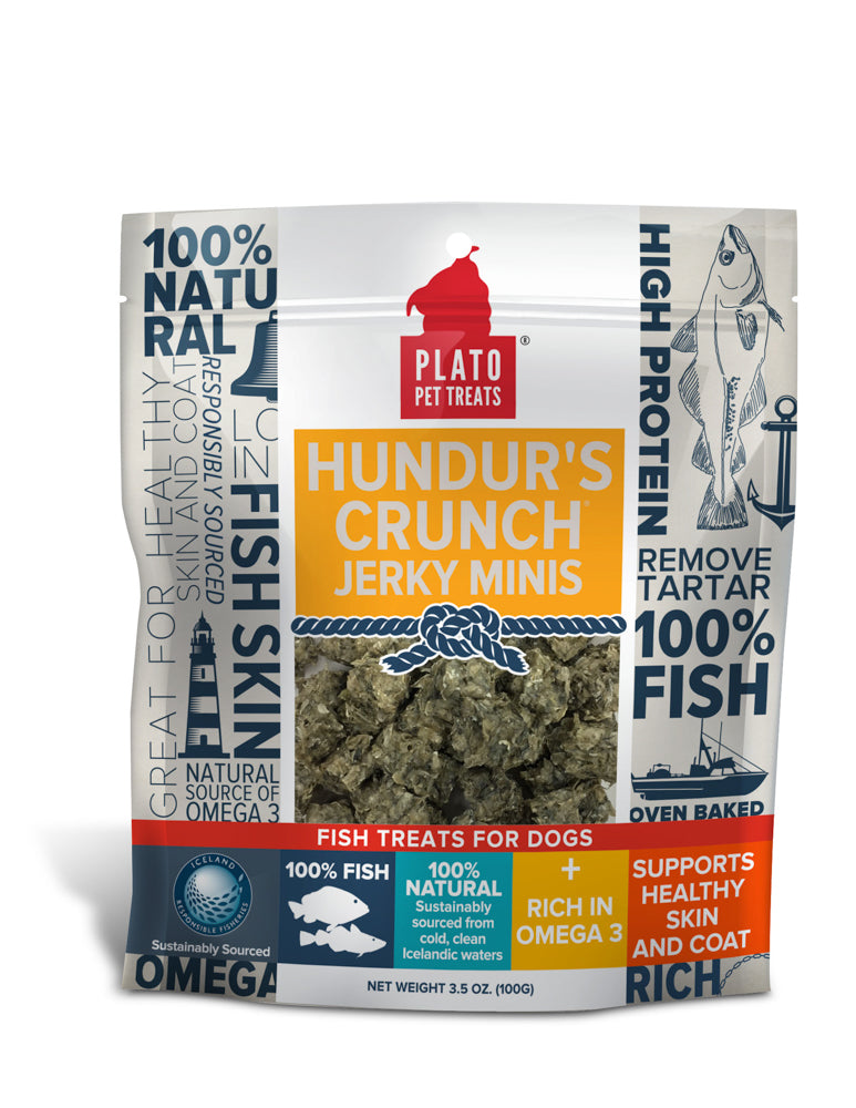 PLATO Hundur's Crunch Gâteries Chien Jerky Mini Peau de Morue 100g