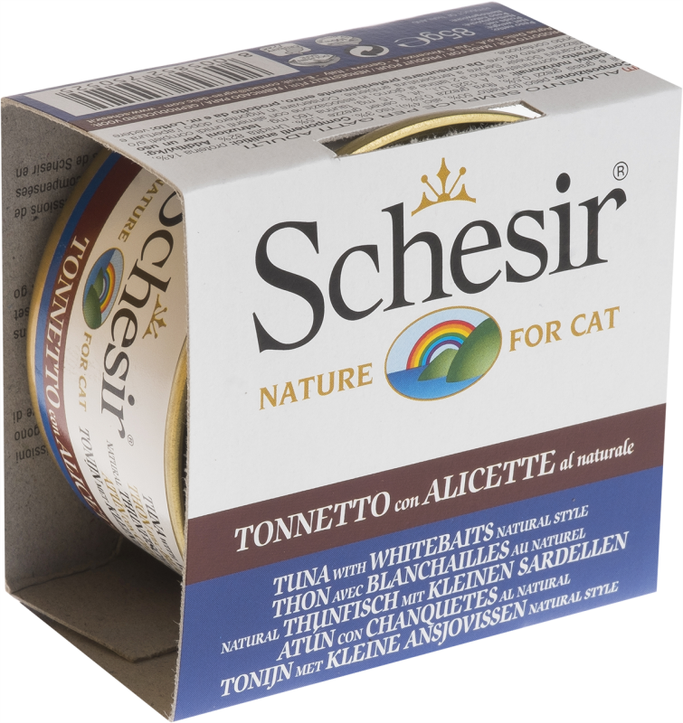 Schesir - Thon, Blanchailles et Riz au Naturel dans l'Eau de Cuisson - Nourriture Humide pour Chats