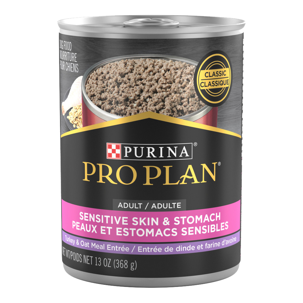 Purina Pro Plan - Peaux et Estomacs Sensibles - Entrée de Dinde et Farine d'Avoine Classique - Nourriture Humide pour Chiens Adultes