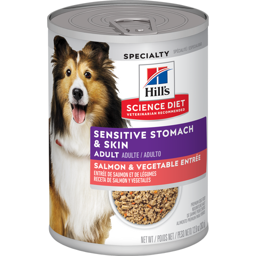 Hill's Science Diet - Chien Adulte Estomac et Peau Sensible Entrée de Saumon et Légumes - Nourriture Humide pour Chiens