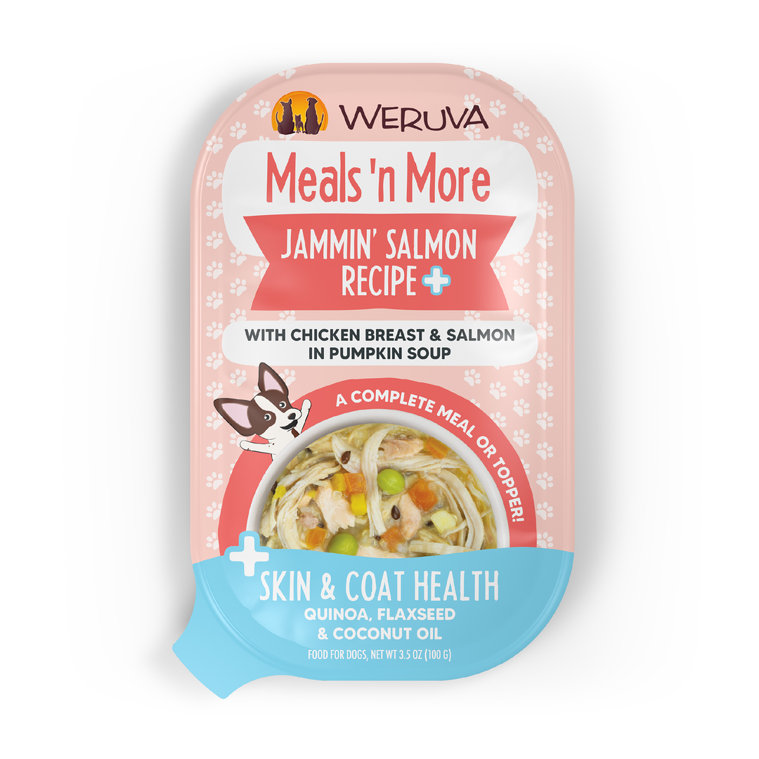 Weruva Meals'N More - Jammin' Salmon - Poitrine de Poulet et Saumon dans une Soupe au Citrouille - Garniture ou Nourriture Humide pour Chiens en Sachet