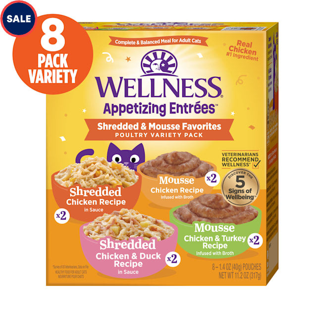 Wellness Appetizing Entrees - Ensemble Varié de Volaille - Nourriture Humide pour Chats Adultes en Sachet