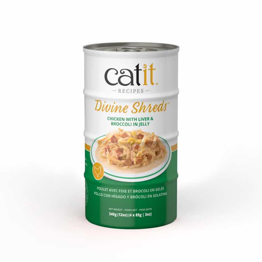 Catit Divine Shreds - Poulet avec Foie et Brocoli en Gelée - Nourriture Humide Sans Grains pour Chats