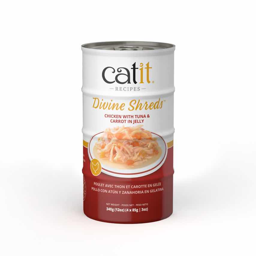 Catit Divine Shreds - Poulet avec Thon et Carotte en Gelée - Nourriture Humide Sans Grains pour Chats
