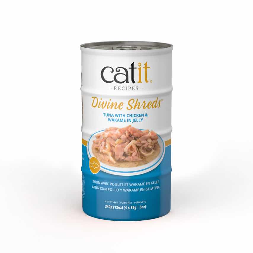 Catit Divine Shreds - Thon avec Poulet et Wakamé en Gelée - Nourriture Humide Sans Grains pour Chats
