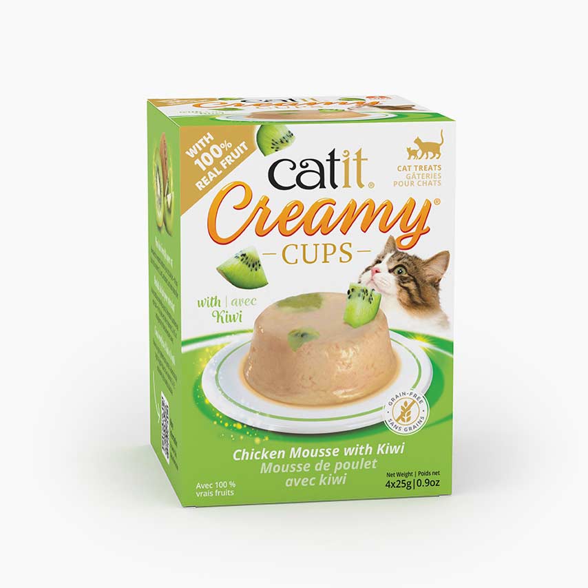 Catit Creamy Cups - Mousse de Poulet avec Kiwi - Gâteries en Pâté Humide Sans Grains pour Chats