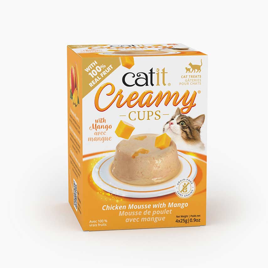 Catit Creamy Cups - Mousse de Poulet avec Mangue - Gâteries en Pâté Humide Sans Grains pour Chats