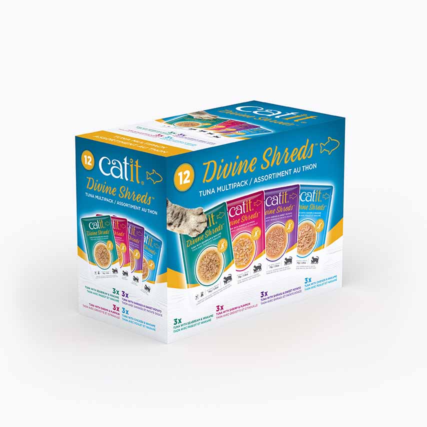 Catit Divine Shreds - Assortiment au Thon en Bouillon - Nourriture Humide Sans Grains pour Chats en Sachet
