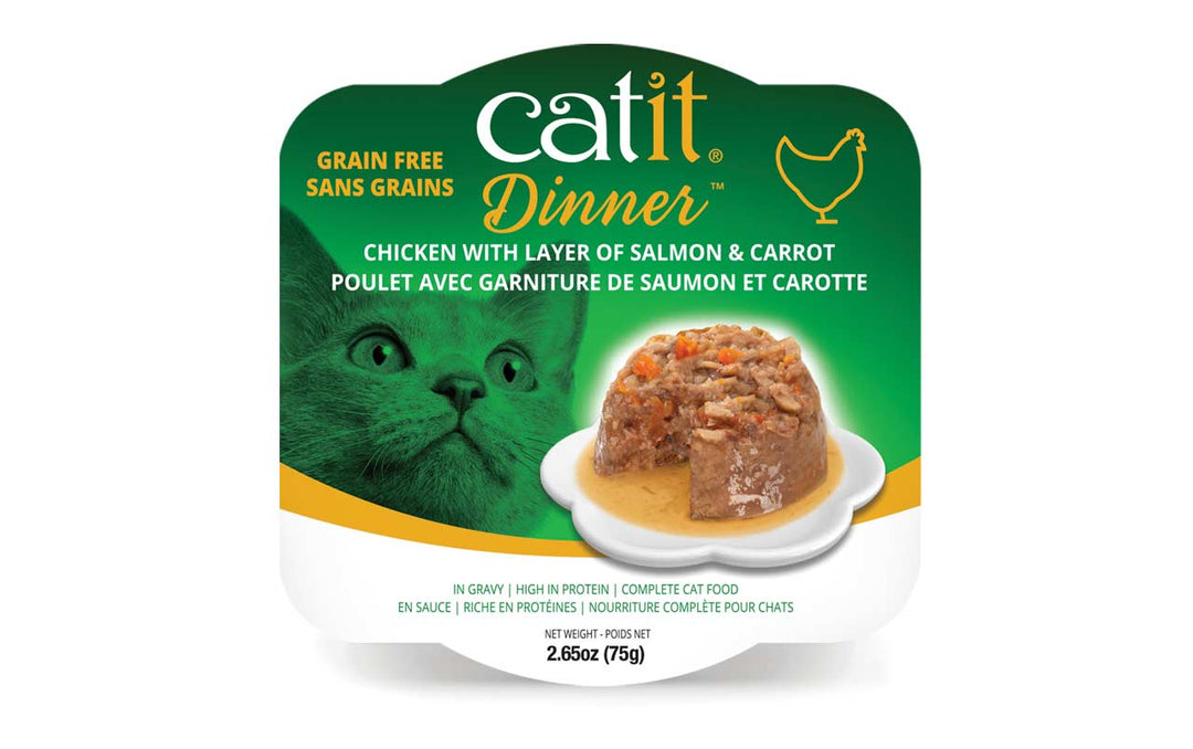 Catit Dinner - Poulet avec Garniture de Saumon et Carottes en Sauce - Nourriture Humide Sans Grains pour Chats