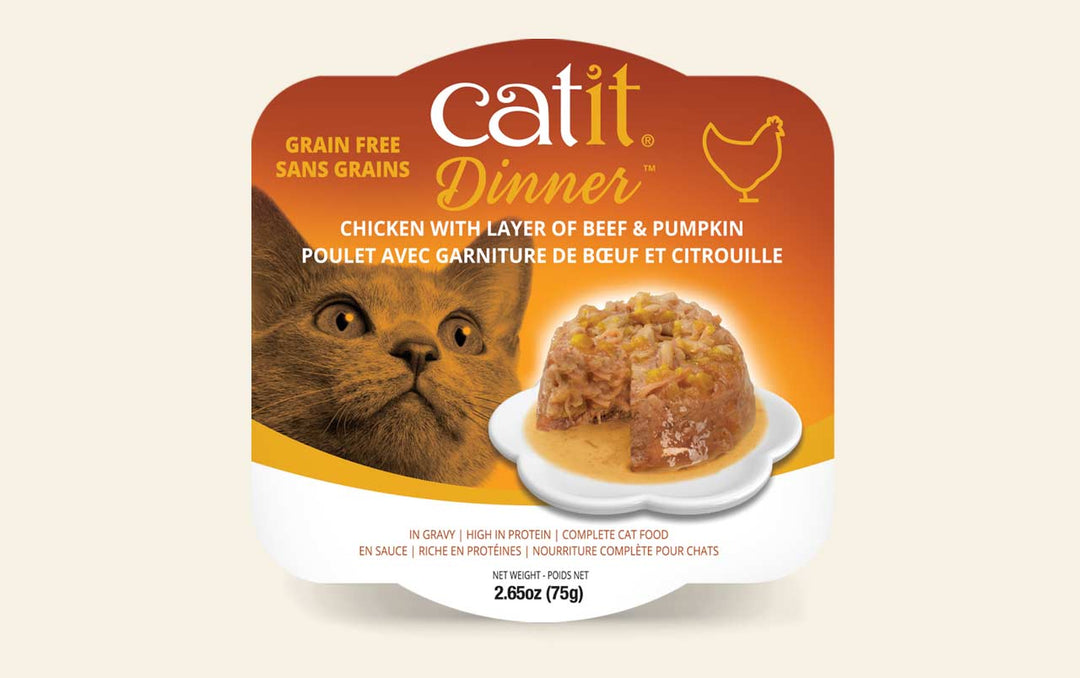Catit Dinner - Poulet avec Garniture de Boeuf et Citrouille en Sauce - Nourriture Humide Sans Grains pour Chats
