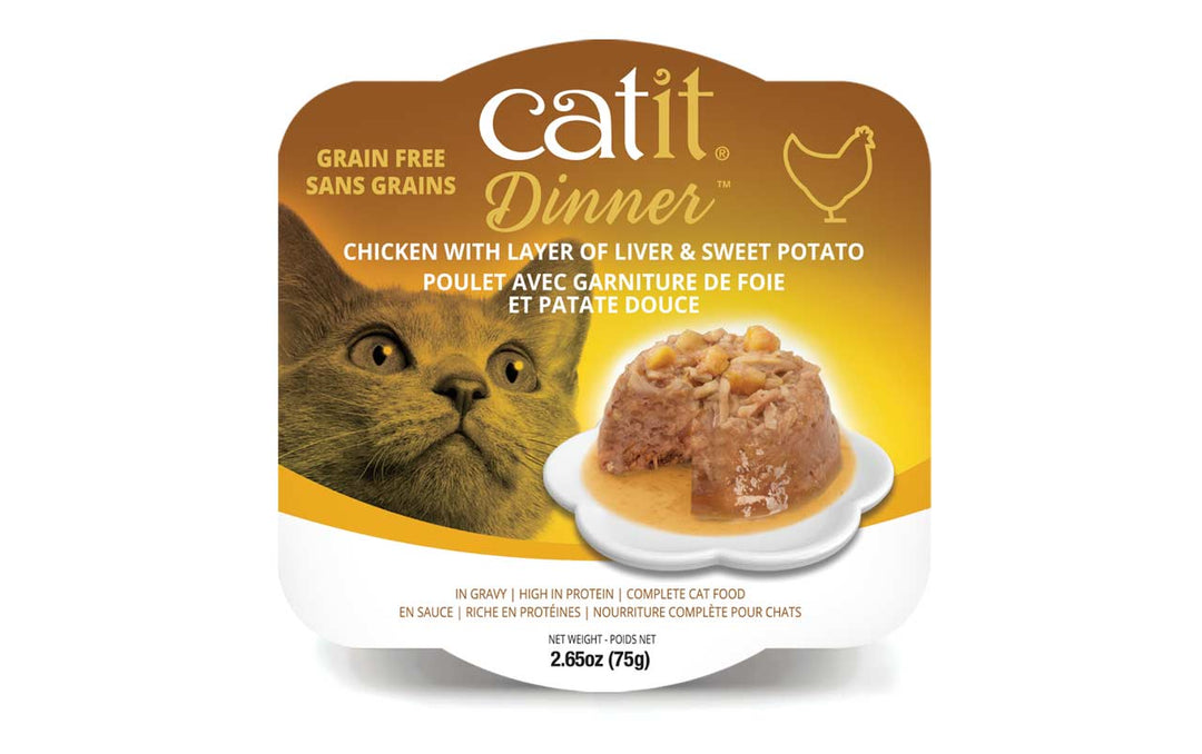Catit Dinner - Poulet avec Garniture de Foie et Patate Douce en Sauce - Nourriture Humide Sans Grains pour Chats