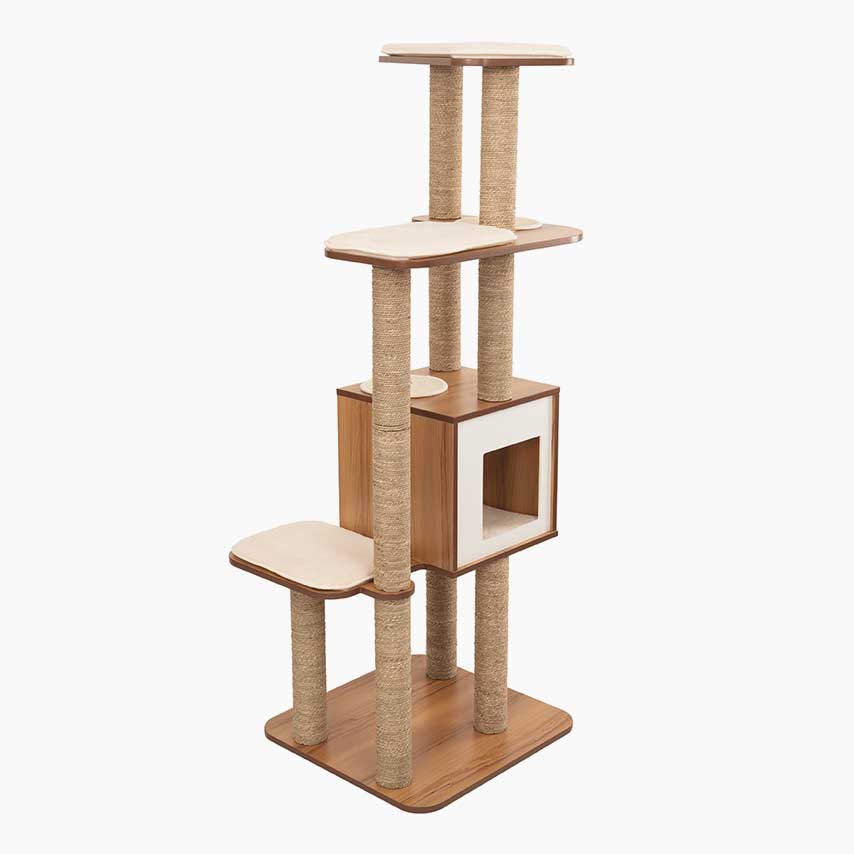 Catit Vesper - Arbre à Chat - Meuble V-High Base en Bois de Noyer XL (77.5 x 58 x 158 cm)