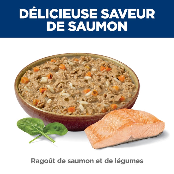 Hill's Science Diet - Chat Adulte Estomac et Peau Sensible Ragoût de Saumon et Légumes - Nourriture Humide pour Chats