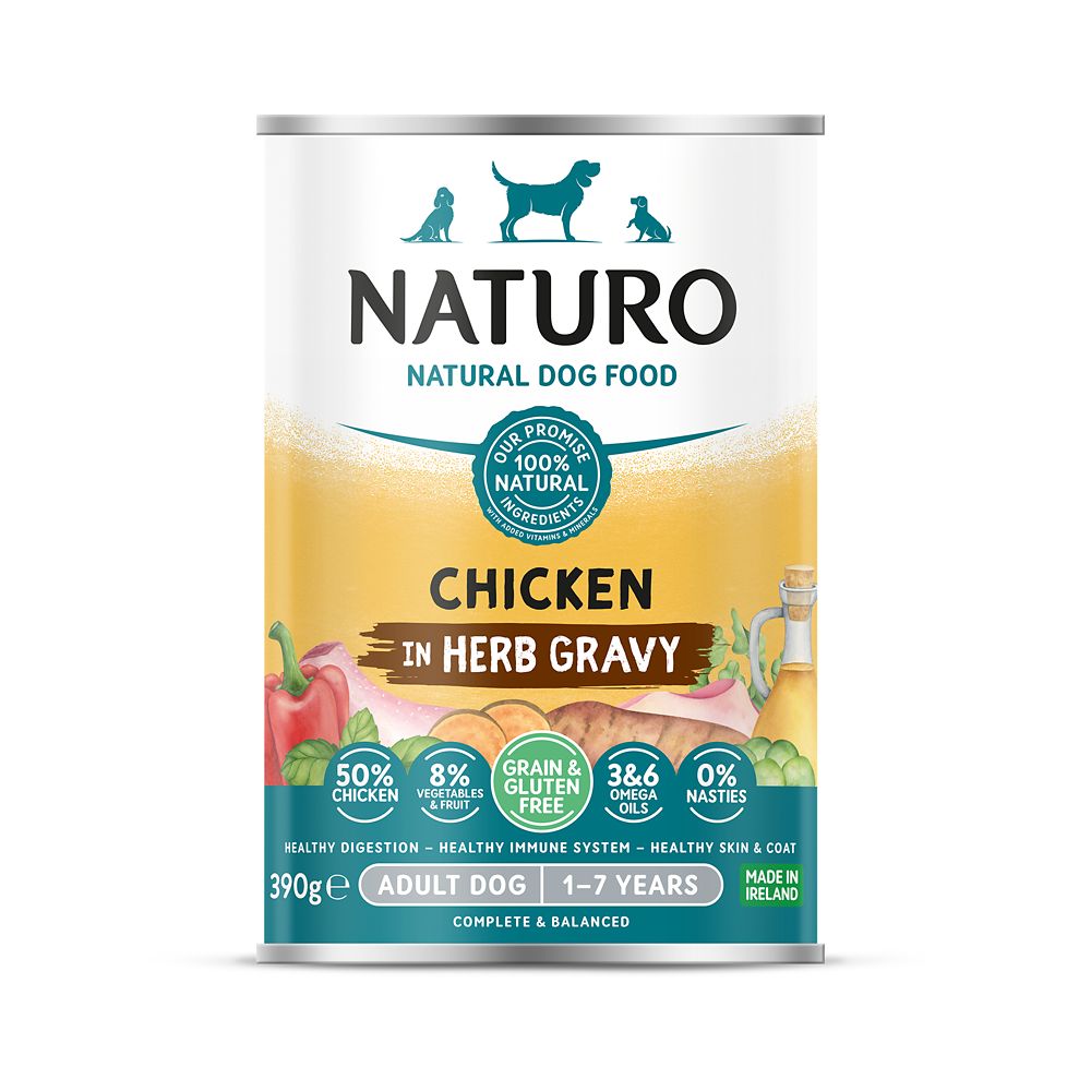 Naturo - Poulet en Sauce aux Herbes - Nourriture Humide Sans Grains pour Chiens Adultes 1-7 Ans en Sachet