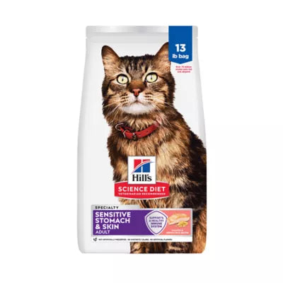 Hill's Science Diet - Estomac et Peau Sensible, Saumon et Riz Brun - Nourriture Sèche pour Chats Adultes