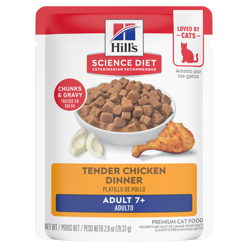 Hill's Science Diet - Dîner de Poulet Tendre en Sauce - Nourriture Humide pour Chats Adultes 7+ Ans en Sachet