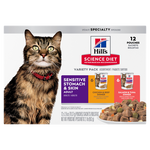 Voir l’image dans la galerie, Hill's Science Diet - Estomac et Peau Sensibles - Assortiment de Poulet &amp; Boeuf et Saumon &amp; Thon en Sauce - Nourriture Humide pour Chats Adultes