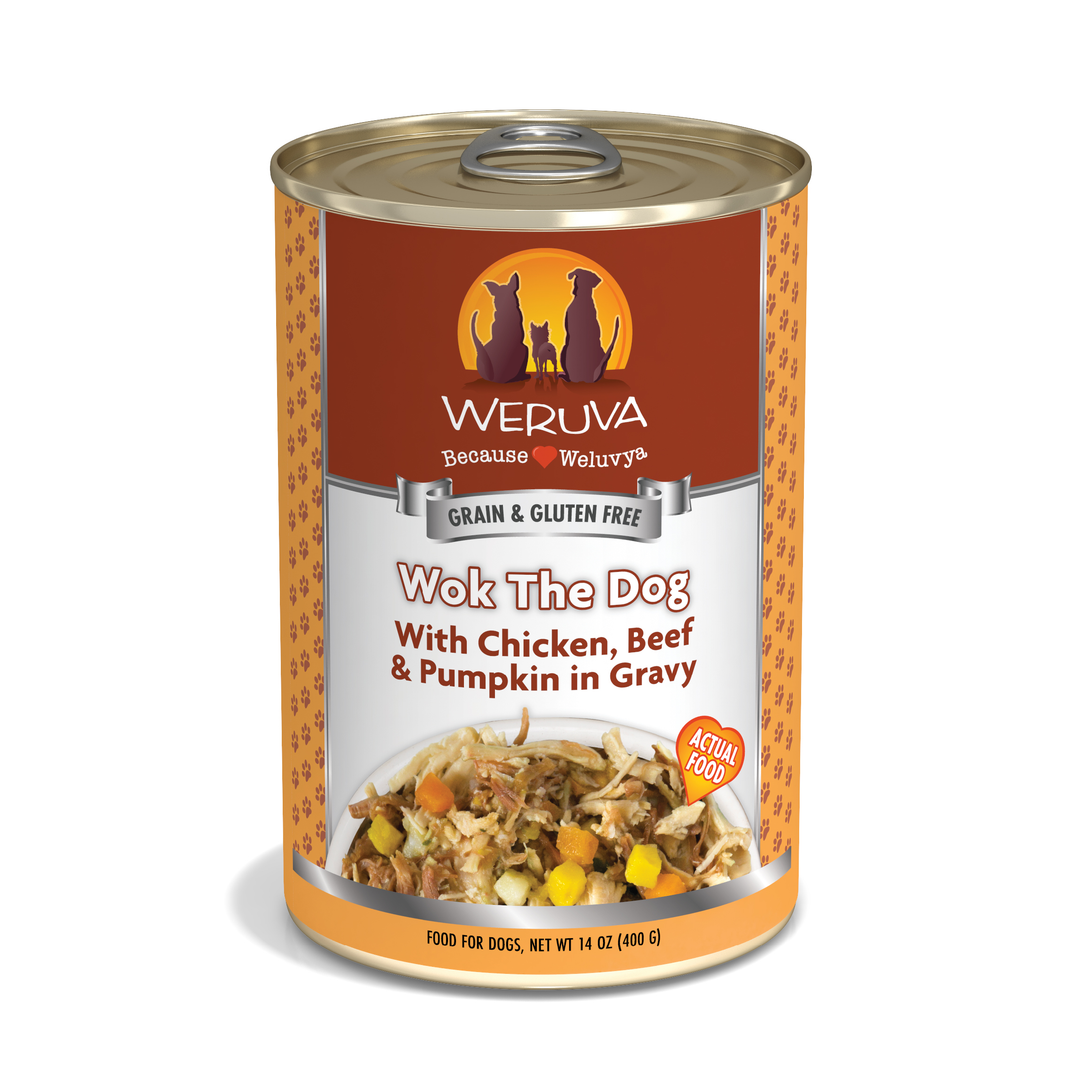 Weruva Classic - Chien "Wok the Dog!" Poulet, Boeuf et Citrouille en Sauce - Nourriture Humide Sans Grains pour Chiens