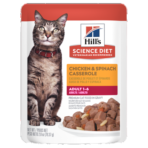 Hill's Science Diet - Chat Adulte Casserole de Poulet et Épinard en Sauce - Nourriture Humide pour Chats en Sachet