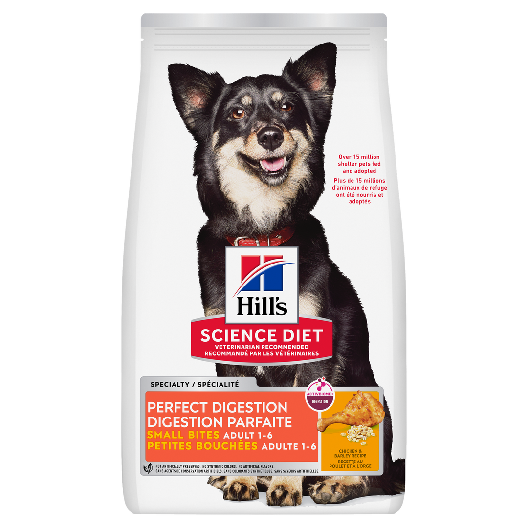 Hill's Science Diet - Digestion Parfaite (Perfect Digestion), Petites Bouchées Poulet et Orge - Nourriture Sèche pour Chiens Adultes 1-6 Ans